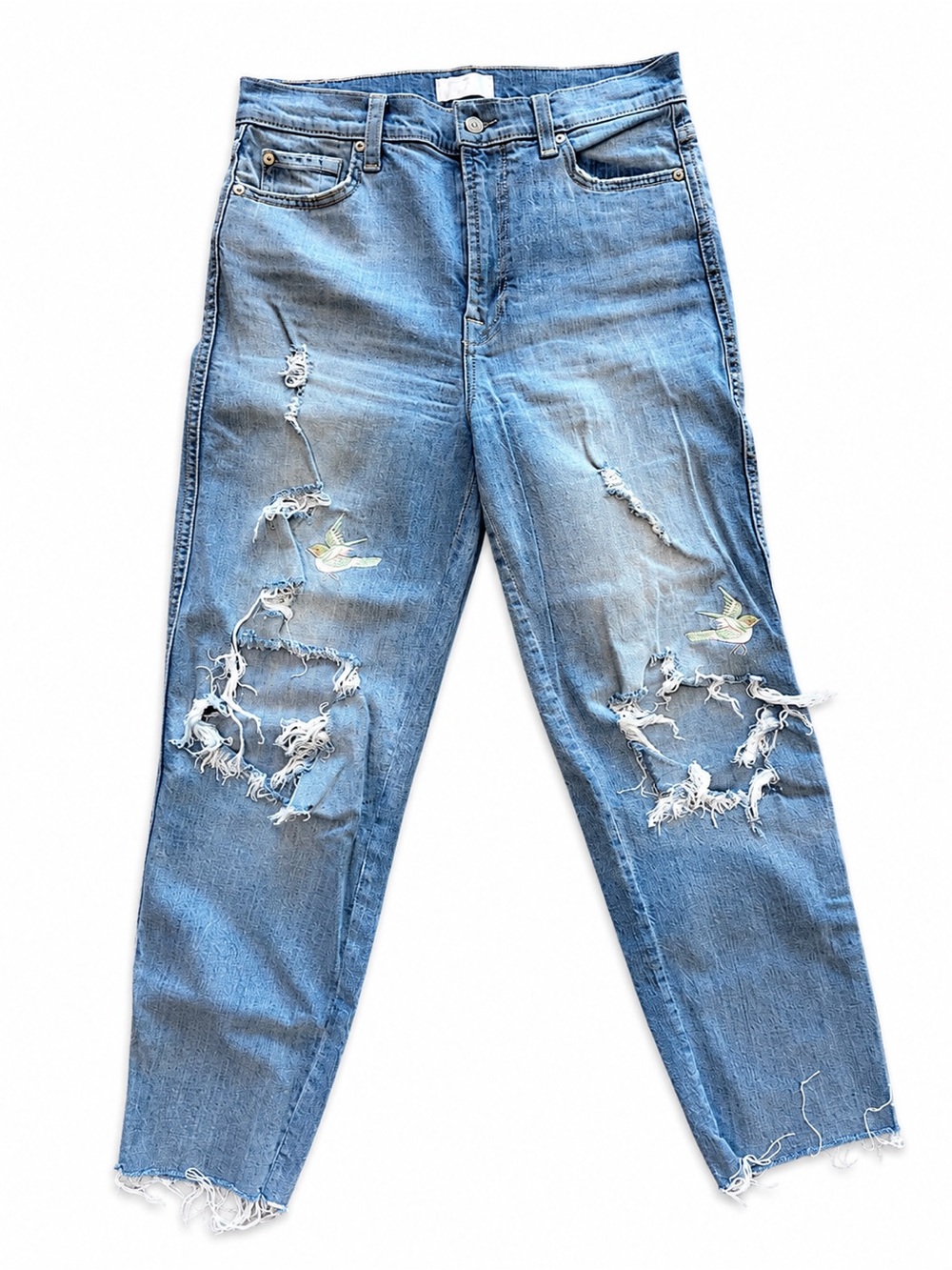 7 For All Mankind High Waist Cropped Straight Distressed Bird Jeans 28